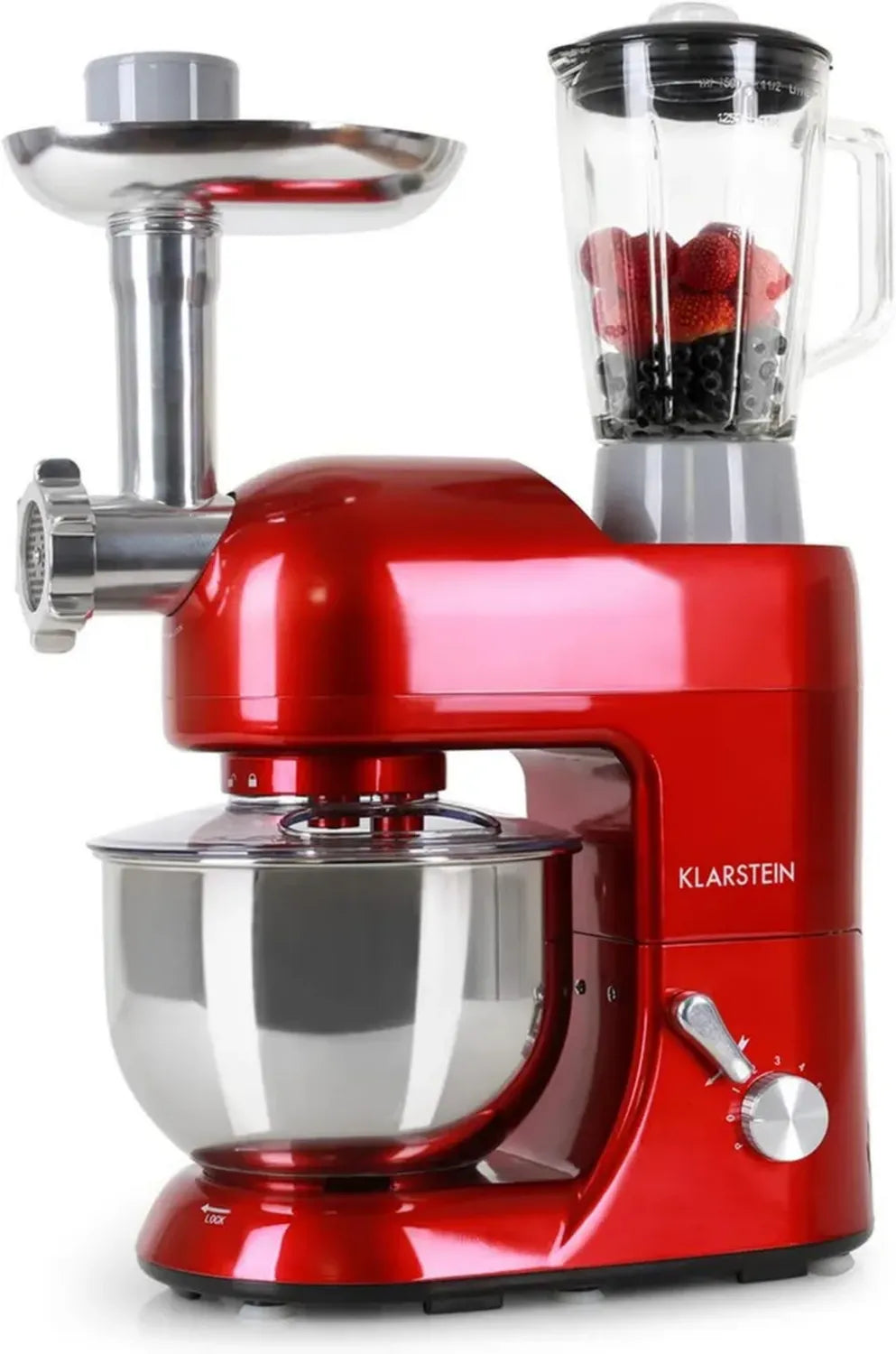 Klarstein Küchenmaschine 2000W mit Fleischwolf, 6 Geschwindigkeiten, Planetenrührwerk, 5L Schüssel