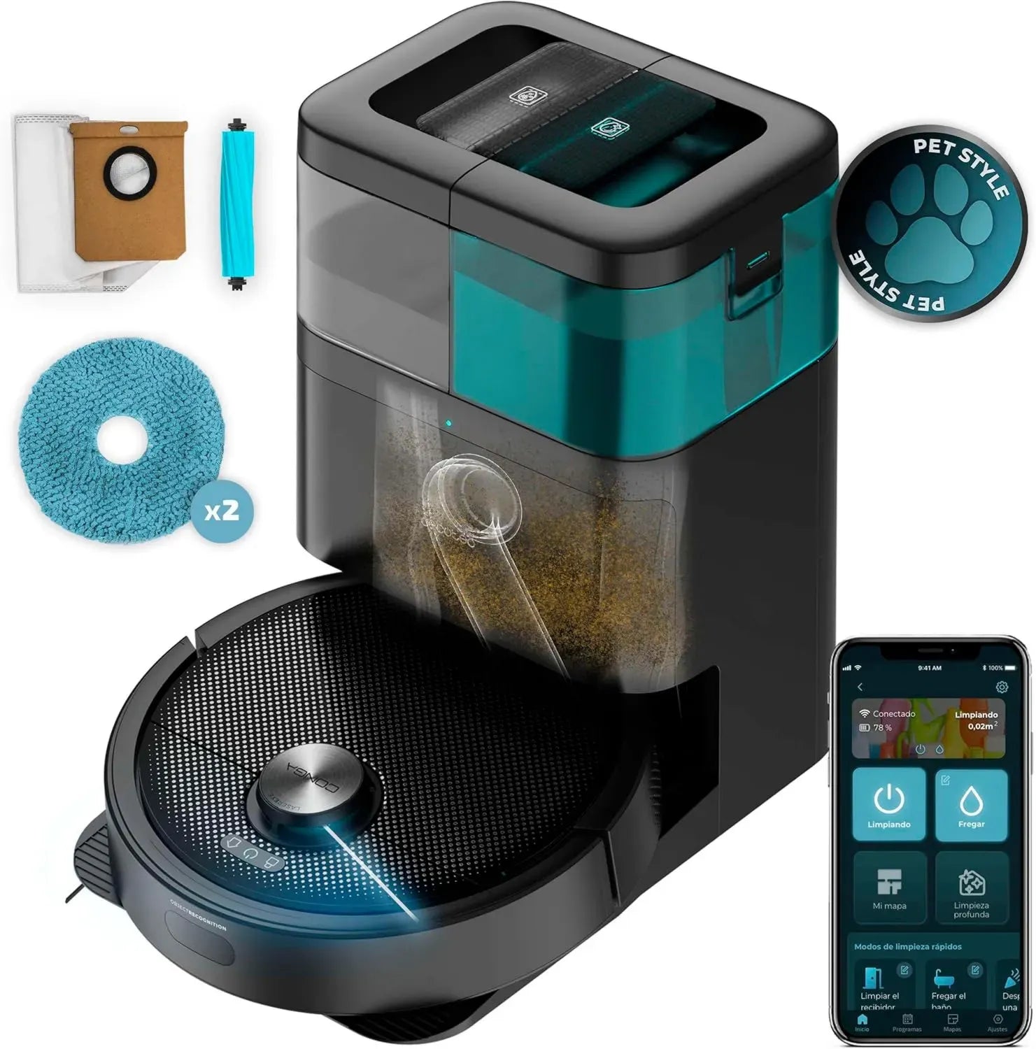 Cecotec Conga 15090 Saugroboter mit Laser-Navigation und 8000 Pa Saugkraft, automatischer Entleerungsbasis, Wisch- und Trocknungsfunktion